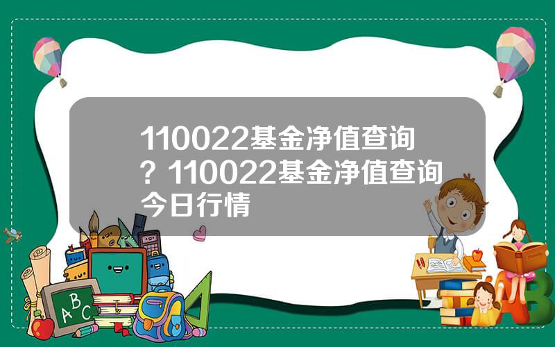 110022基金净值查询？110022基金净值查询今日行情