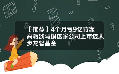 【推荐】4个月亏9亿背靠高瓴淡马锡这家公司上市迈大步龙磐基金