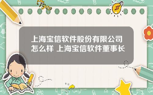 上海宝信软件股份有限公司怎么样 上海宝信软件董事长