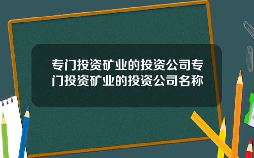 专门投资矿业的投资公司专门投资矿业的投资公司名称