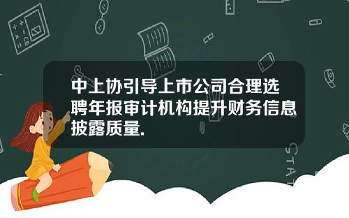 中上协引导上市公司合理选聘年报审计机构提升财务信息披露质量.