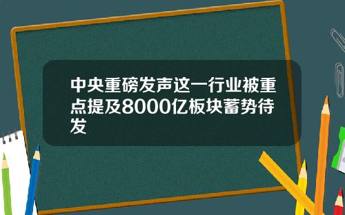 中央重磅发声这一行业被重点提及8000亿板块蓄势待发