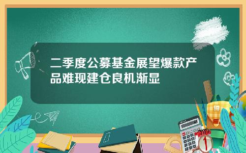 二季度公募基金展望爆款产品难现建仓良机渐显