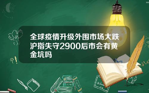 全球疫情升级外围市场大跌沪指失守2900后市会有黄金坑吗