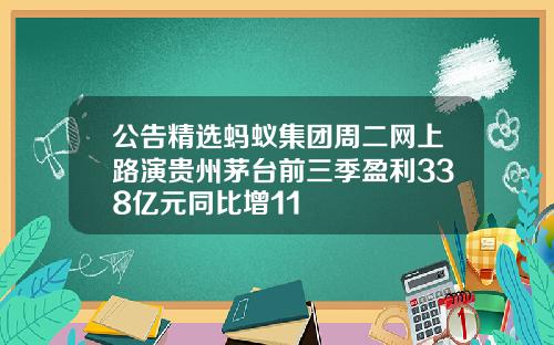 公告精选蚂蚁集团周二网上路演贵州茅台前三季盈利338亿元同比增11