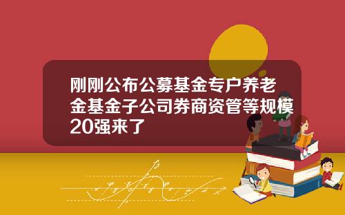 刚刚公布公募基金专户养老金基金子公司券商资管等规模20强来了