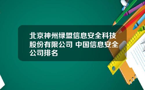 北京神州绿盟信息安全科技股份有限公司 中国信息安全公司排名