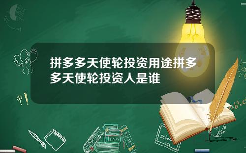 拼多多天使轮投资用途拼多多天使轮投资人是谁