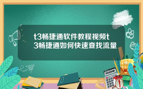 t3畅捷通软件教程视频t3畅捷通如何快速查找流量