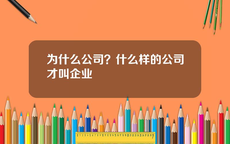 为什么公司？什么样的公司才叫企业