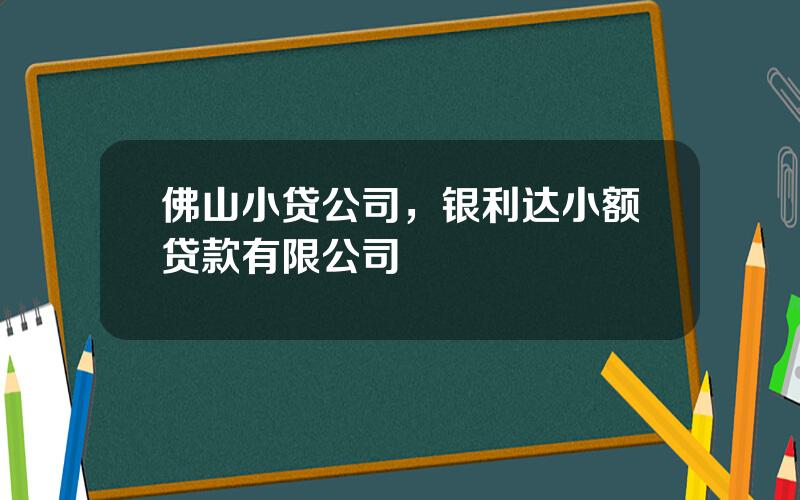 佛山小贷公司，银利达小额贷款有限公司