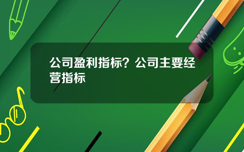 公司盈利指标？公司主要经营指标