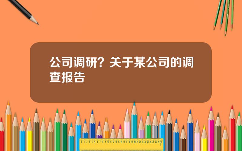 公司调研？关于某公司的调查报告