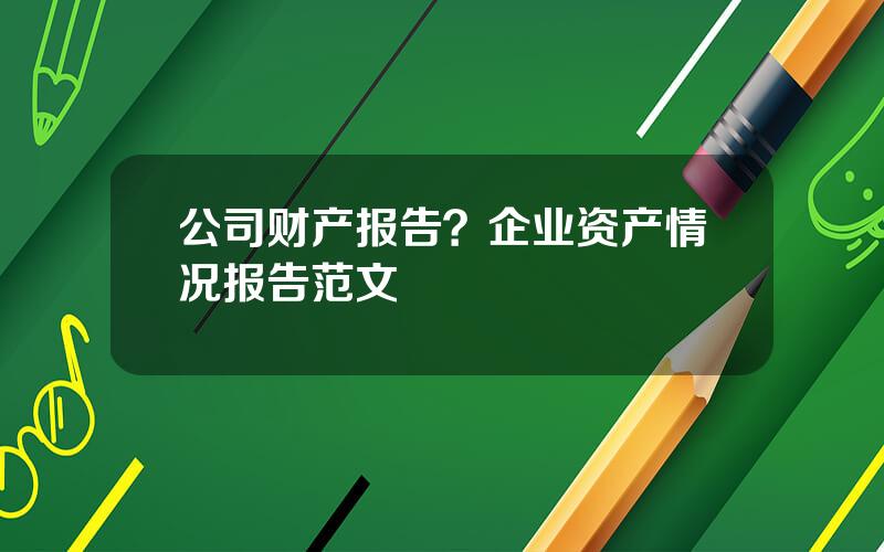 公司财产报告？企业资产情况报告范文