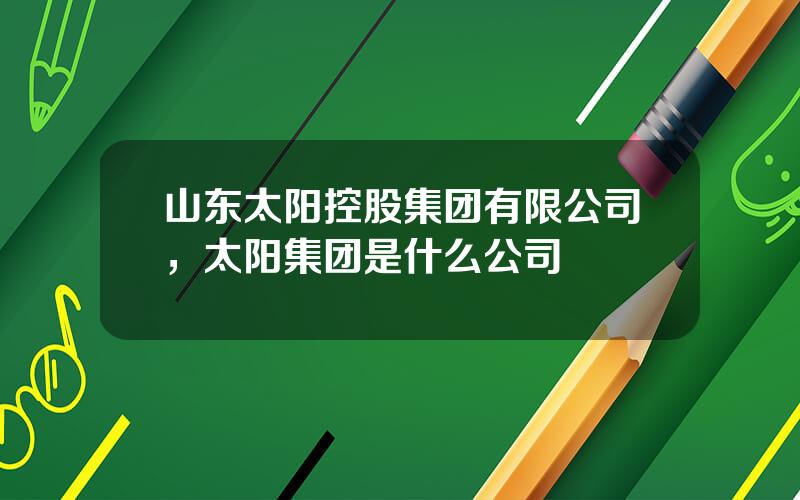 山东太阳控股集团有限公司，太阳集团是什么公司